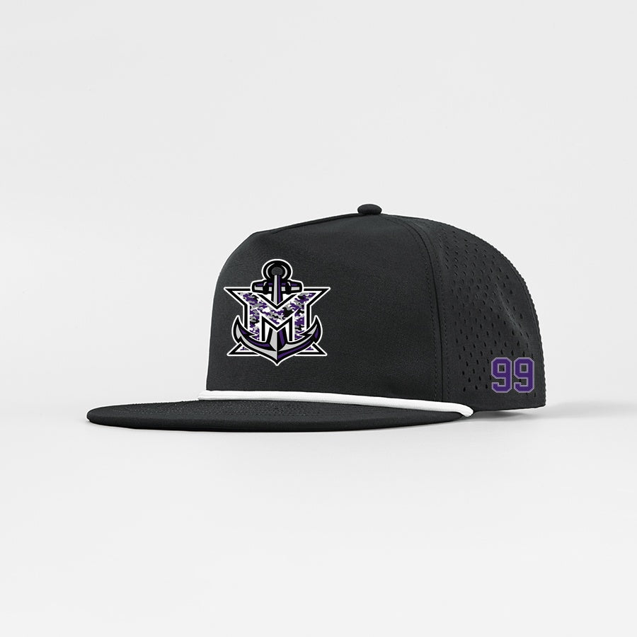 MVYH Blank Water Repellent 5 Panel Snapback Golf Hats with Rope - MV Camo - Silver/Purple