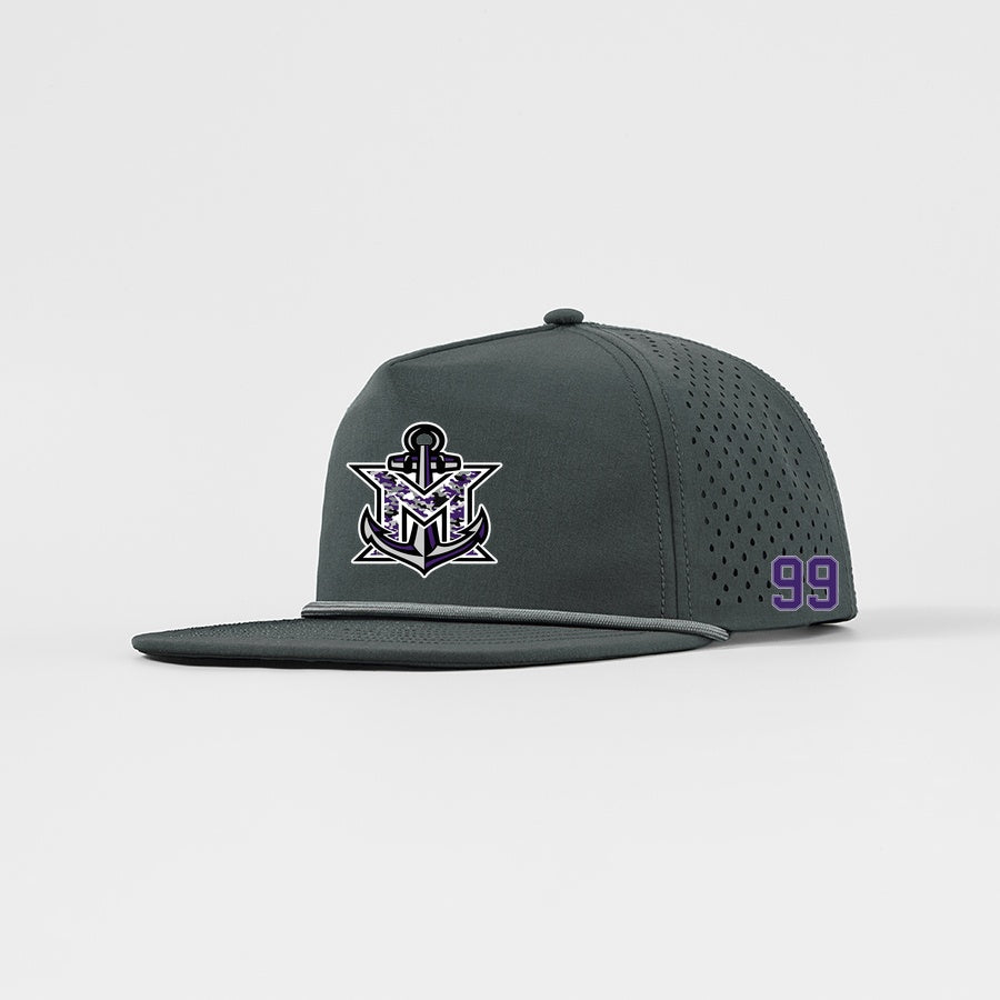 MVYH Blank Water Repellent 5 Panel Snapback Golf Hats with Rope - MV Camo - Silver/Purple