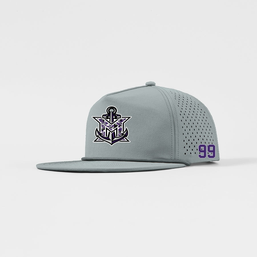 MVYH Blank Water Repellent 5 Panel Snapback Golf Hats with Rope - MV Camo - Silver/Purple