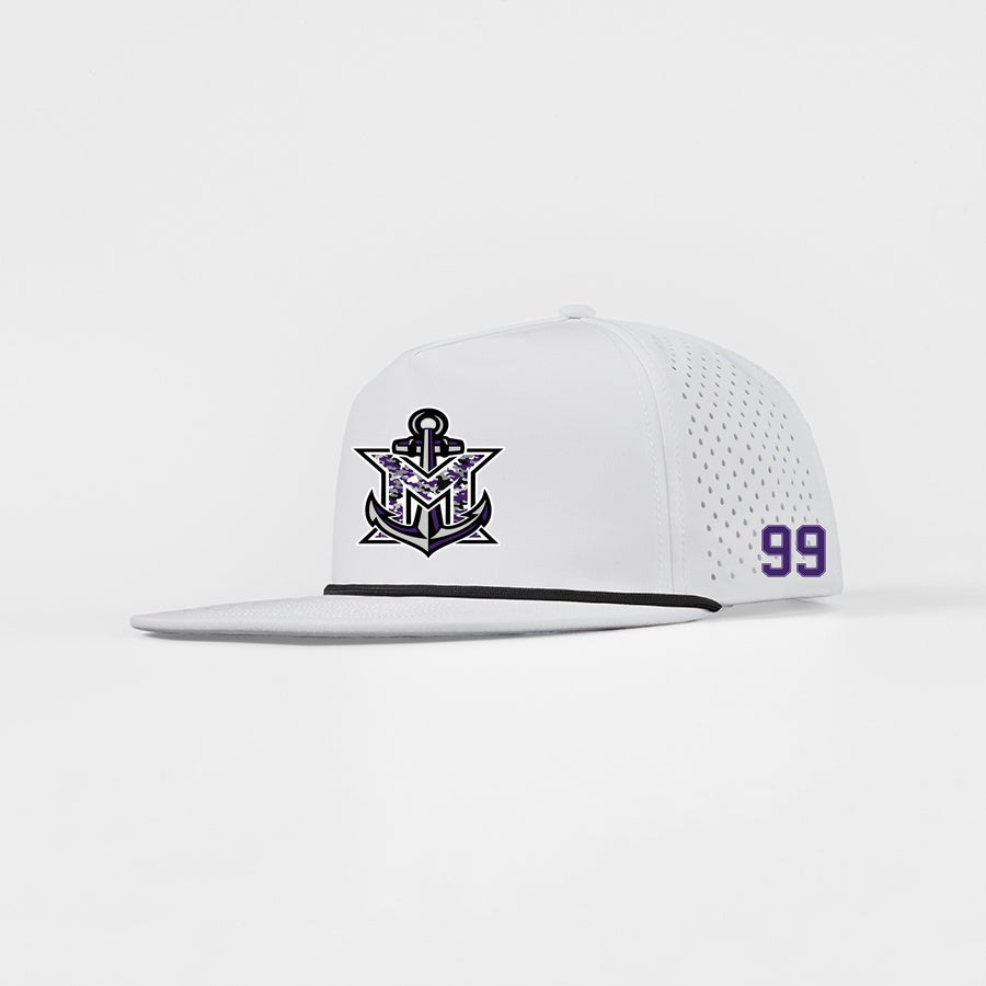 MVYH Blank Water Repellent 5 Panel Snapback Golf Hats with Rope - MV Camo - Silver/Purple