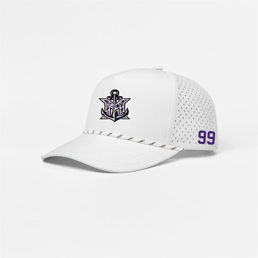 MVYH Blank & Custom 5 Panel Laser Performance Golf Rope Hat - MV Camo - Silver/Purple