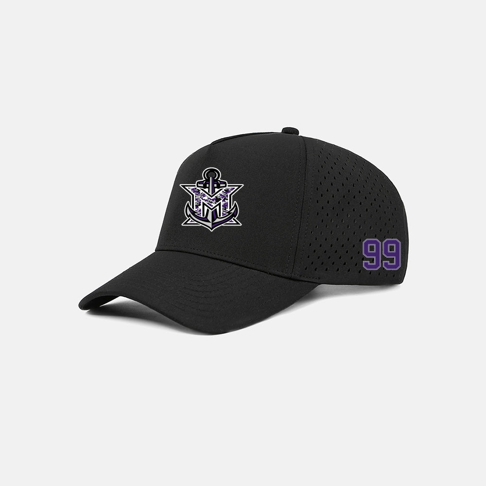 MVYH Blank Laser Perforated 5 Panel Performance Snapback Golf Hat - MV Camo - Silver/Purple
