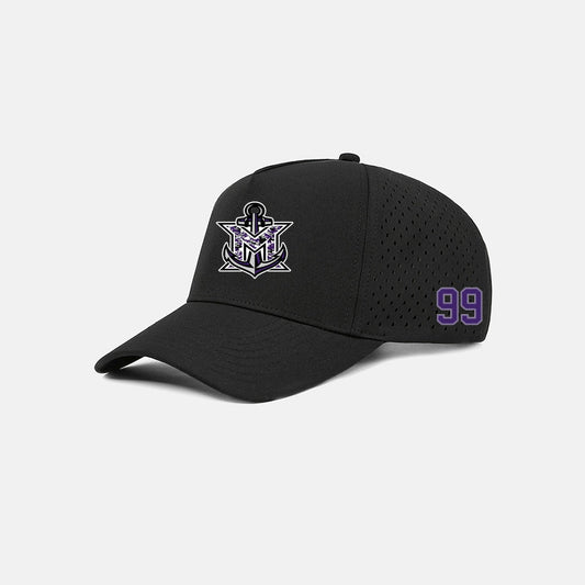 MVYH Blank Laser Perforated 5 Panel Performance Snapback Golf Hat - MV Camo - Silver/Purple