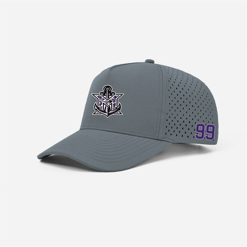 MVYH Blank Laser Perforated 5 Panel Performance Snapback Golf Hat - MV Camo - Silver/Purple