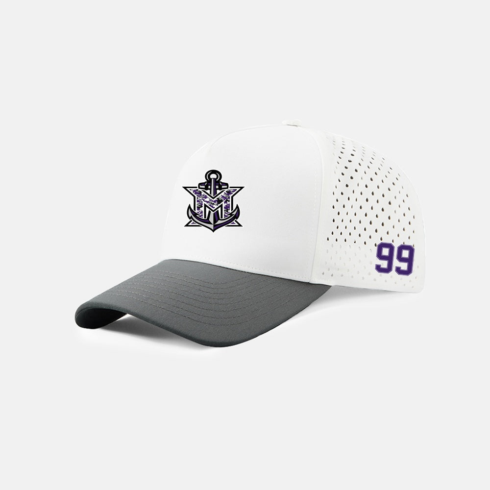MVYH Blank Laser Perforated 5 Panel Performance Snapback Golf Hat - MV Camo - Silver/Purple