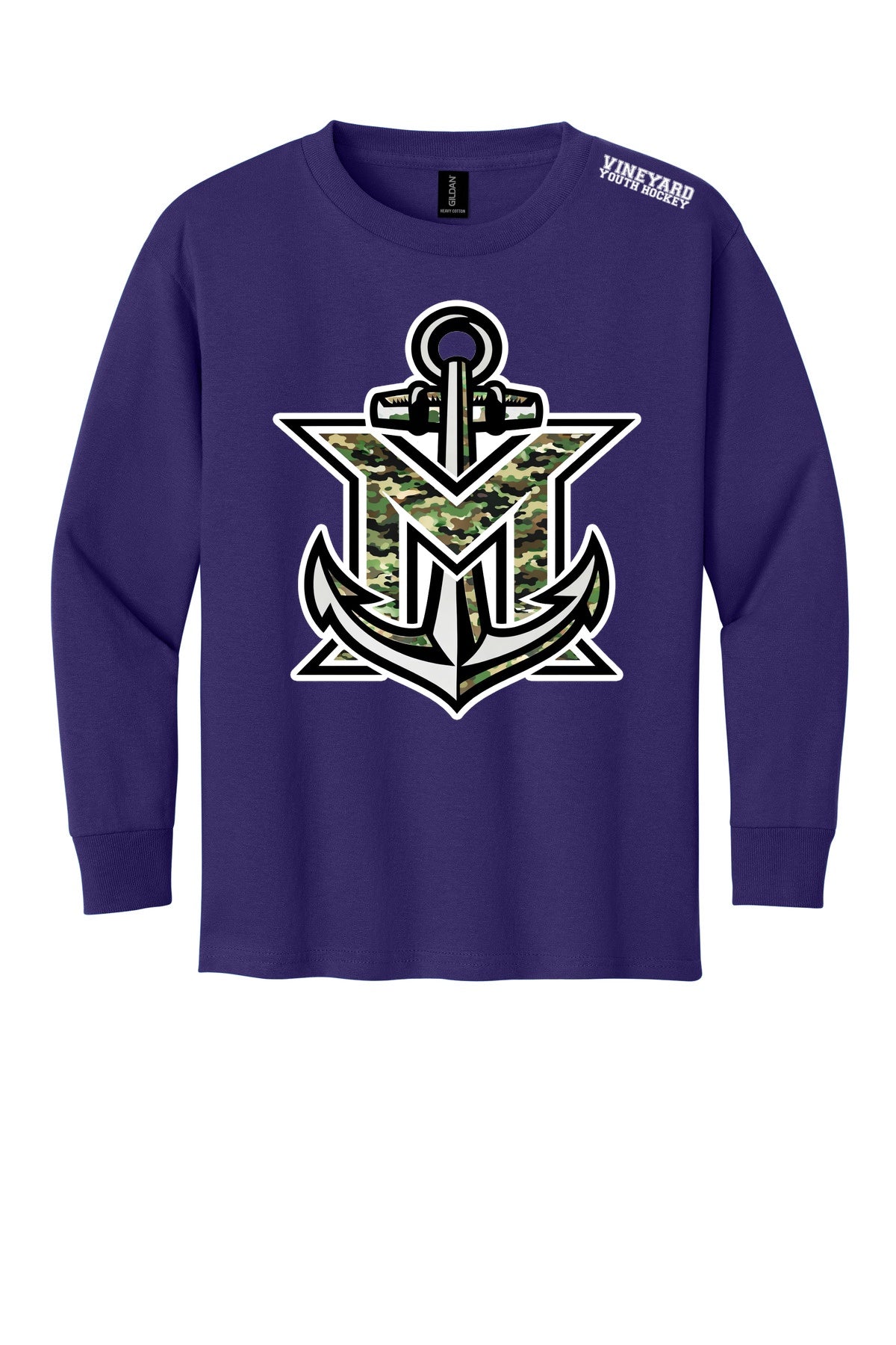 MVYH Gildan® - Heavy Cotton 100% Cotton Long Sleeve T-Shirt.  5400 - MV Main Logo on Purple