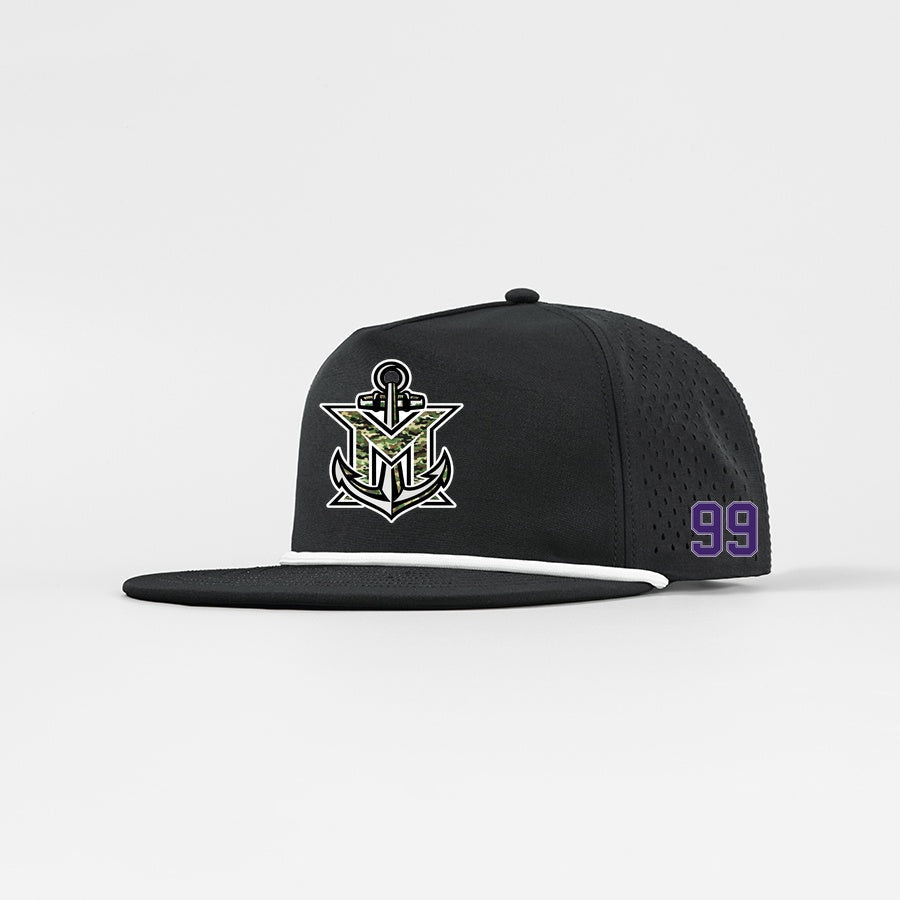 MVYH Blank Water Repellent 5 Panel Snapback Golf Hats with Rope - MV Camo - Silver/Purple