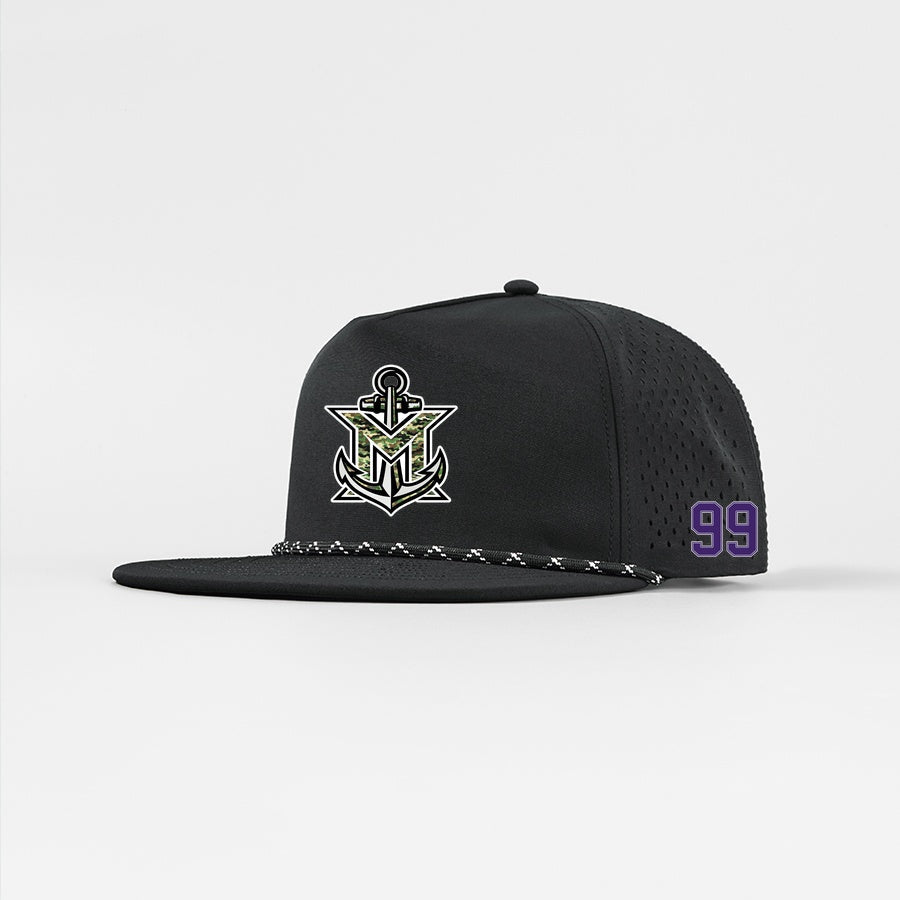 MVYH Blank Water Repellent 5 Panel Snapback Golf Hats with Rope - MV Camo - Silver/Purple
