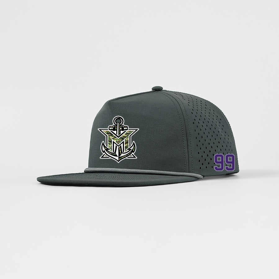 MVYH Blank Water Repellent 5 Panel Snapback Golf Hats with Rope - MV Camo - Silver/Purple