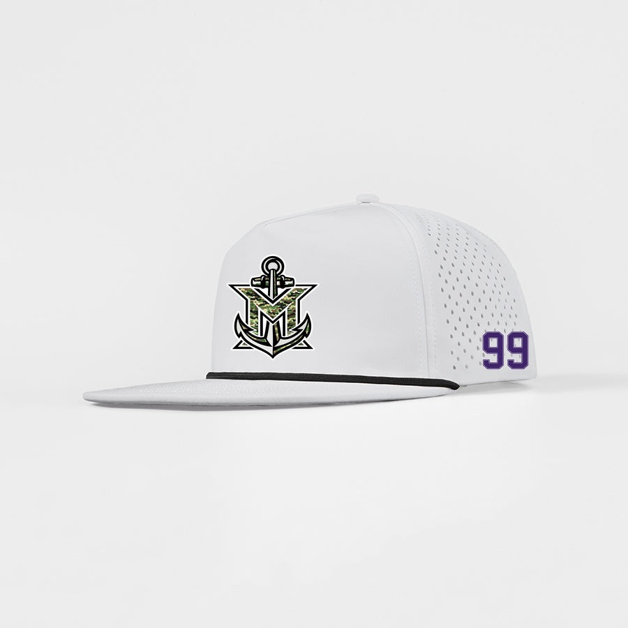 MVYH Blank Water Repellent 5 Panel Snapback Golf Hats with Rope - MV Camo - Silver/Purple