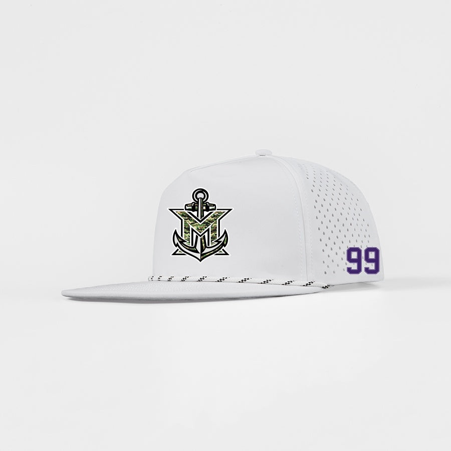 MVYH Blank Water Repellent 5 Panel Snapback Golf Hats with Rope - MV Camo - Silver/Purple