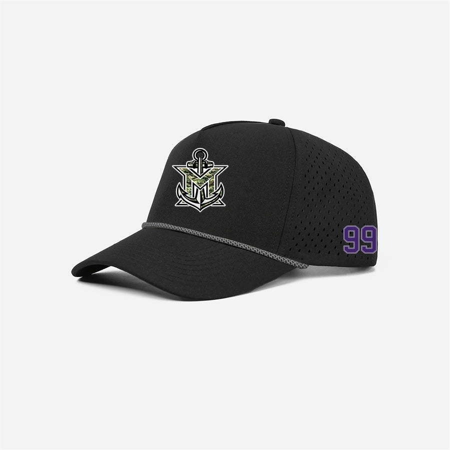 MVYH Blank & Custom 5 Panel Laser Performance Golf Rope Hat - MV Camo - Silver/Purple