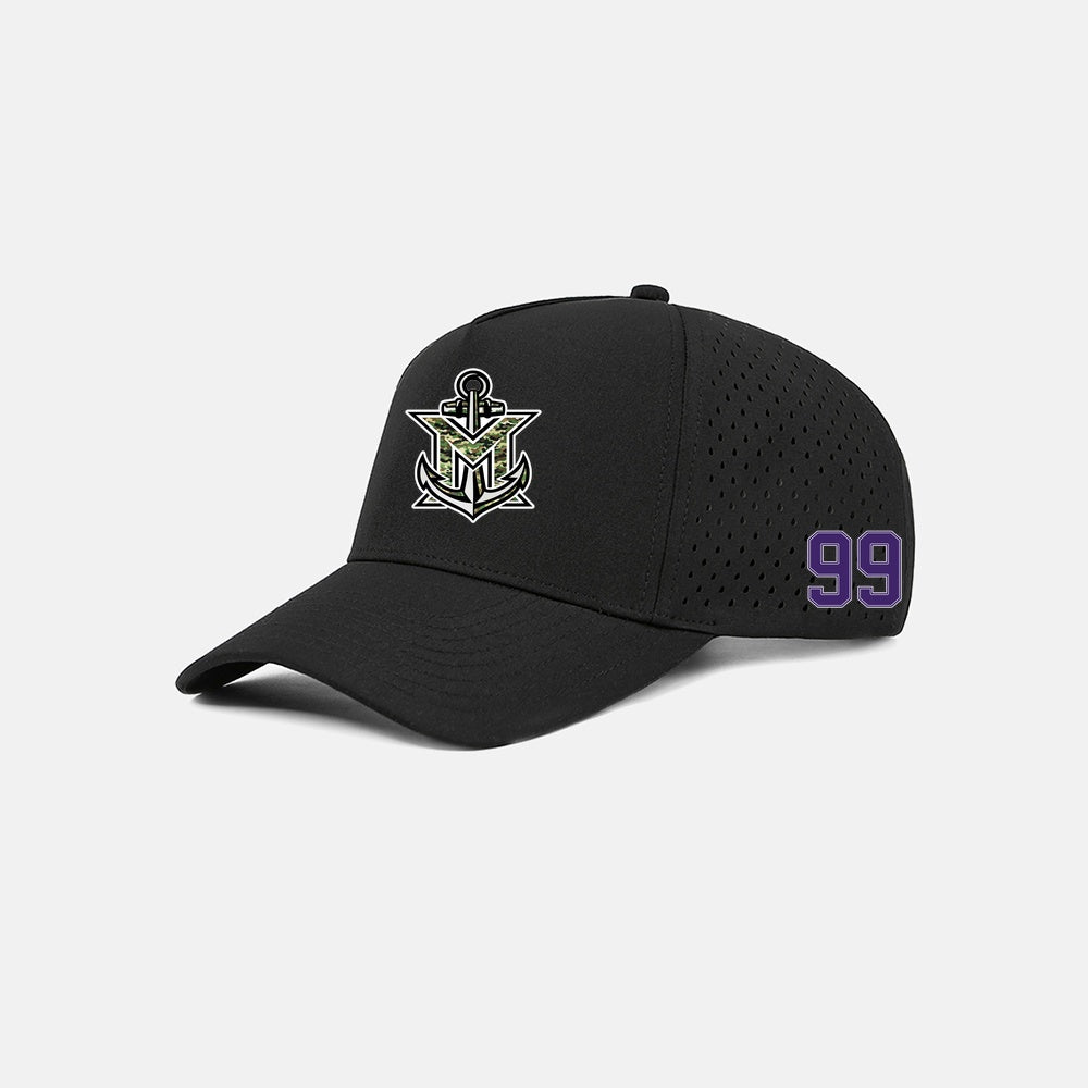 MVYH Blank Laser Perforated 5 Panel Performance Snapback Golf Hat - MV Camo - Silver/Purple